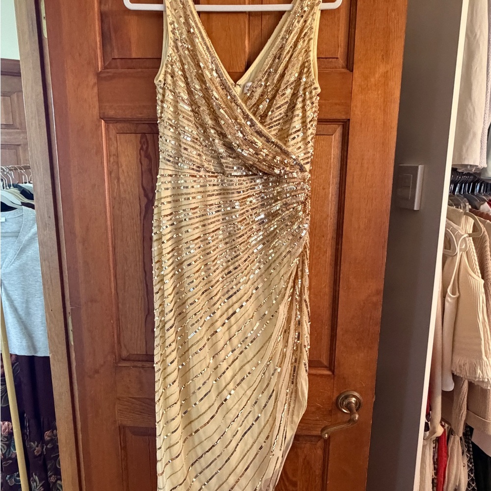 Mac Duggal Gold Sequin One-Shoulder Evening Gown
